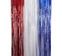 PureBowlic Red White Blue Rain Curtain For Independence Party Decor, Patriotic Streamer Backdrop For 4Th Of July Celebration, Lightweight PET Hanging(1m*2m Red Silver)