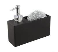 PureBowlic Resin Soap Dispenser With Sponge Holder 280Ml Hand Pump Bottle Space Saving 2-in-1 Organizer For Kitchen Sink And Bathroom Integrated Slot For Scouring Pad Construction White Black(Black)