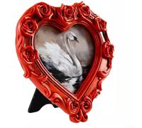 PureBowlic Romantic Heart-Shaped Frame With 3D CarvingElegant Resin Picture Frame For Wedding Anniversary DecorFreestanding Tabletop Display Stand5.51x5.7 InchRed(Red)