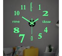 PureBowlic Silent 3D Wall Clock DIY Large 16 Inch Frameless Decorationative Piece High-Density Foam Quiet Movement For Living Room Office Home Decoration Green(green-luminous)