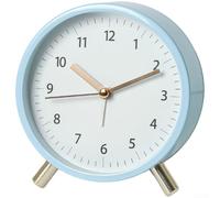 PureBowlic Silent Desk Clock with Alarm and Night Light 45Cm Modern Minimalist Round Table Clock Battery Operated Quiet Quartz Wall Decor for Bedroom White(Blue)