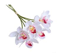PureBowlic Silk Artificial Orchid Bouquet With Flexible Stems, Lifelike Cymbidium Floral Décor For Home Wedding Photography Props, Elegant Fake Flowers Arrangement 38X8cm(E)