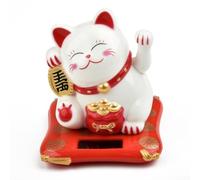 PureBowlic Solar Powered Lucky Cat Waving Hand, Japanese Maneki Neko Car Dashboard Home Office Decor, Plastic Fortune Figurine For New Year (White)