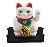 PureBowlic Solar Waving Lucky Cat Ornament Automatic Moving Fortune Cat for Office Home Car Dashboard Plastic Feng Shui Decor Black White Yellow 4.6x4x5.2cm(Wanliang-White)