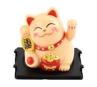 PureBowlic Solar Waving Lucky Cat Ornament Automatic Moving Fortune Cat for Office Home Car Dashboard Plastic Feng Shui Decor Black White Yellow 4.6x4x5.2cm(Lucky Bag-Yellow)