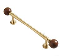 PureBowlic Solid Brass Cabinet Handles Vintage Walnut T Shape Pulls Retro Furniture Hardware For Kitchen Cupboard Wardrobe Door Drawer Gold Finish 1 Pack(I)