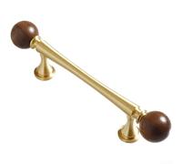 PureBowlic Solid Brass Cabinet Handles Vintage Walnut T Shape Pulls Retro Furniture Hardware For Kitchen Cupboard Wardrobe Door Drawer Gold Finish 1 Pack(H)