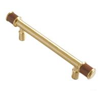 PureBowlic Solid Brass Cabinet Handles Vintage Walnut T Shape Pulls Retro Furniture Hardware For Kitchen Cupboard Wardrobe Door Drawer Gold Finish 1 Pack(K)