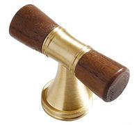 PureBowlic Solid Brass Cabinet Handles Vintage Walnut T Shape Pulls Retro Furniture Hardware For Kitchen Cupboard Wardrobe Door Drawer Gold Finish 1 Pack(A)