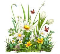PureBowlic Spring Wildflower Meadow Self-Adhesive Wall Sticker, Waterproof PVC Floral Decal for Living Room Bedroom Decor, Modern Minimalist White Flower Art 30x30cm
