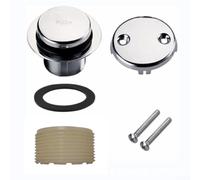 PureBowlic Tip-Toe Bath Tub Drain Kit With Two-Hole Overflow Cover Plate, Sturdy Metal And Plastic Bathtub Drain Assembly For Home Bathroom, Silver Brushed Finish(Brushed)