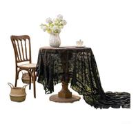 PureBowlic Vintage Tablecloth For Lace Hem, Polyester Square Floral Table Cover For French Dining, Non-Slip Retro Cloth For Kitchen Party, 140X140cm Green(140 * 140cm [217g] Black)