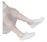 PureBowlic Women's Celestial Lace Socks Thin Breathable Mesh Stockings With Star Moon Pattern Ultra-Sheer Ankle Crew Socks For Summer Fashion Black(White)