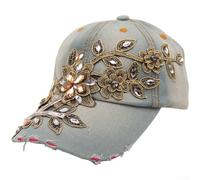 PureBowlic Women's Cotton Baseball Cap For Gold Silk Flower And Diamond Embellishment, For Summer Sun Hat For Elegant Casual Wear, White(1#)