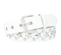 PureBowlic Women's for punk Star Belt With Studded Design, Adjustable Pin Buckle PU Leather Waist Belt For Jeans Skirts, Edgy Fashion Accessory, Black, 112X3.8cm(White)