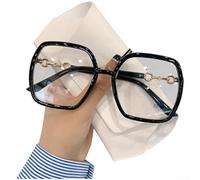 PureBowlic Women's Large Square Frame Glasses, Lightweight PC Prescription Eyewear With Ergonomic Nose Pads For Daily Office Wear, Slimming Fashion Optical Frames In Black(7)