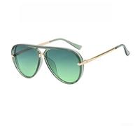PureBowlic Women's Retro Oversized Metal Gradient Sunglasses, UV400 Protecting Lightweight For Aviator Style With Transparent Green Frame And Lenses For Fashion Streetwear(Green)