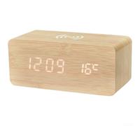 PureBowlic Wooden LED Digital Alarm Clock With Wireless Charging, Luminous Display Shows Temperature Calendar, Natural Walnut Finish Bedside Desk Clock For Home Office, Battery Or Plug-in Powered