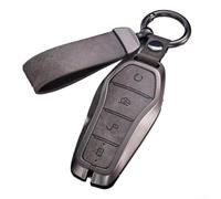 PureBowlic Zinc Alloy and Natural Leather Key Case for BYD Song Qin Han EV and For Tang DM Offers Strong Resistance to Wear and Functional Reliability (Gray)