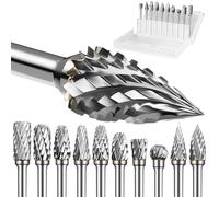 Purecas 10PCS Tungsten Carbide Rotary Burr Set | Double & Single Cut Grinding Bits with 6mm Shank | for Metal, Steel, Wood, Aluminum | Fits Angle Grinder, Drill, Die Grinder for Deburring, Polishing