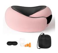 Purecas 360° Memory Foam Travel Pillow for Adults | Adjustable Neck Support for Long Flights, Train & Car Journeys | Includes Carry Case, Eye Mask & Ear Plugs for Complete Travel Comfort(Pink)