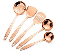 Purecopper 5-Piece Pure Copper Kitchen Cooking Utensils Set, Stylish Copper Kitchen Accessories, Cookware Set for Home or Restaurant Cooking (5)