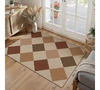 PureCozy 2x3 Checkered Easy Jute Kitchen Front Doormat Non Slip Washable Neutral Area Rug Diamond Non Shedding Low Pile Brown-Beige Checkerboard Floor Carpet for Farmhouse Entryway Porch Doorway