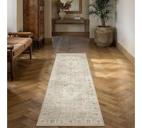 PureCozy 2x6 Beige Runner Rug Washable Non-Slip,Hallway Kitchen Vintage Distressed Long Carpet,Floral Vintage Distress Print Pattern Medallion Rugs for Office Laundry Bathroom Dining Living Room