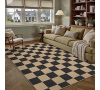PureCozy 5x7 Checkered Easy Jute Area Rug Outdoor Patio Rug Washable Carpet for Living Room Checkerboard Indoor Outdoor Carpet Farmhouse Non Slip Black Geometric Mat for Backyard Dining Room