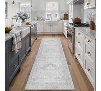 PureCozy Blue 2x8 Washable Runner Rug Non-Slip Floral Vintage Distress Print Pattern Medallion Hallway Lightweight Thin Low Pile Soft Indoor Rug for Kitchen Laundry Room Entryway Bedside