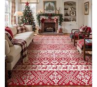 PureCozy Christmas Living Room Rug, 240x300 cm Red Washable Area Rug Large Xmas Snowflake Holiday Decor Indoor Bedroom Throw Rug Decorative Soft Low Pile Large Carpet Non Slip Dining Room Office
