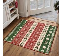 PureCozy Entryway Rug Christmas Door Mat, Red-green Small Washable Area Rugs Kitchen Bathroom Office Living Room Mat, Low Pile Vintage Non-Slip Bedroom Carpet for Front Door Entrance Indoor, 60x90 cm