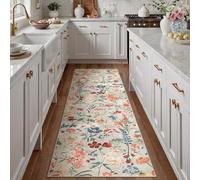 PureCozy Floral Runner Rug 2x7 Washable Hallway Rug Beige Bedroom Rug Non Slip Indoor Boho Kitchen Carpet Low Pile Accent Rug Lightweight Soft Rug for Bathroom Dining Room Laundry Living Room