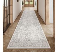PureCozy Gray Runner Rug 3x12 Hallway Machine Washable Kitchen Vintage Distressed Non Slip Long Carpet Indoor Grey Retro Floral Bedroom Accent Throw Rug for Bathroom Office Laundry Dining Living Room