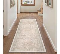 PureCozy Hallway Runner Rug 2x6 Washable Beige Vintage Distressed Long Runner Oriental Soft Thin Indoor Carpet Non Slip Low Pile Throw Rug for Kitchen Bedroom Laundry Bedside Entryway