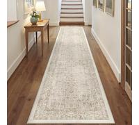 PureCozy Light Brown Runner Rug 3x10 Hallway Machine Washable Kitchen Vintage Distressed Non Slip Long Carpet Indoor Retro Floral Bedroom Accent Throw Rug for Bathroom Office Laundry Dining Room