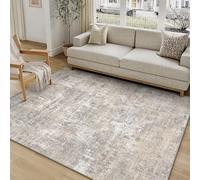 PureCozy Machine Washable Area Rug 5x7 Beige Gray Large Living Room Indoor Accent Rug Neutral Modern Abstract Low Pile Carpet Non Slip Distressed Throw Rug Bedroom Office Dining Room Kitchen Laundry