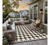 PureCozy Outdoor Rug Extra Large Garden Rug for Patios Waterproof Reversible Outdoor Carpet Mat,Plastic Straw UV Resistant Area Rugs for Patios,Garden,RV,Picnic,Beach,Balcony,240x300cm,Black & Beige