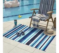 PureCozy Outdoor Rug for Patios Waterproof,Garden Rugs Reversible Outdoor Carpet Mat,Foldable Blue Stripe Small Area Rugs for Patios,Garden,RV,Picnic,Camping,Balcony,120x180cm