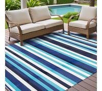 PureCozy Outdoor Rug for Patios Waterproof,Garden Rugs Reversible Outdoor Carpet Mat,Foldable Blue Stripe Small Area Rugs for Patios,Garden,RV,Picnic,Camping,Balcony,150x240cm