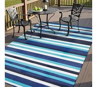 PureCozy Outdoor Rug for Patios Waterproof,Large Garden Rugs Reversible Outdoor Carpet Mat,Foldable Blue Stripe Area Rugs for Patios,Garden,RV,Picnic,Balcony,180x270cm