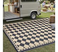 PureCozy Outdoor Rug Large Garden Rug for Patios Waterproof Reversible Outdoor Carpet Mat,Plastic Straw UV Resistant Area Rugs for Patios,Garden,RV,Picnic,Beach,Balcony,180x270cm,Black & Beige
