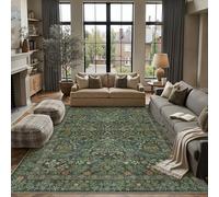 PureCozy Rug Living Room Floral Bedroom Floral Boho Neutral Modern Soft Non-Slip Washable Large Rug Dining Room Office Indoor Short Pile Dark Green