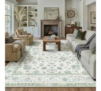 PureCozy Rugs Living Room 240x300 cm Vintage Washable Non Slip Area Rugs Retro Floral Extra Large Carpet for Bedroom Dining Room Hall Lounge Office Indoor Home Decor, Light Green