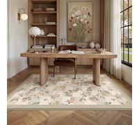 PureCozy Rugs Living Room Washable Flower Area Rug 120x170cm Non Slip Checkered Modern Floral Low Pile Carpet Dining Room Bedroom Kitchen Hall Lounge Office, Beige&Green