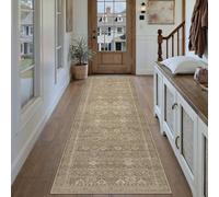 PureCozy Runner Rugs for Hallway 60x240cm Long Vintage Light Brown Area Rug Washable Non Slip Floral Bobo Carpet for Lounge Bedroom Kitchen Bedside Office Corridor Porch Indoor Deocor