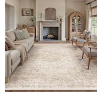PureCozy Vintage Living Room Area Rug, 200x300cm Machine Washable Distressed Non Slip Traditional Large Cream Rugs for Bedroom Dining Room Office, Stain Resistant Printed Beige Carpet for Indoor Home