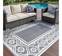 PureCozy Waterproof Outdoor Rug,Large Garden Rugs 180x270cm Reversible Outdoor Carpet Mat,Washable UV Resistant Plastic Straw Area Rugs for Patios,Garden,RV,Picnic,Backyard,Balcony,Grey & White