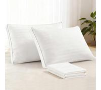 puredown® Goose Feathers and Down Pillow, Bed Pillow for Sleeping, Hotel Collection Gusseted 2 Outer Protectors, Cotton Fabric, White, King Size, Set of 2