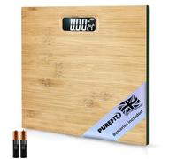 PUREFIT Digital Bathroom Scale for Measuring Body Weight - Bamboo Style Ultra Slim, High Precision, Smart Scale with LED Display - Weighing Scale with Battery Included LB/KG/ST Max Weight 180KG